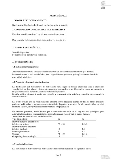 Ficha T Cnica Nombre Del Medicamento Bupivaca Na Hiperb Rica B