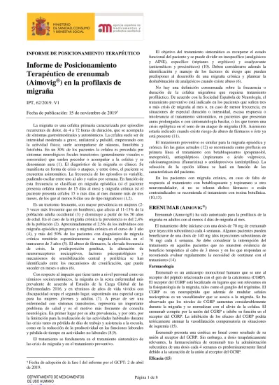 Informe de Posicionamiento Terapéutico de erenumab Aimovig