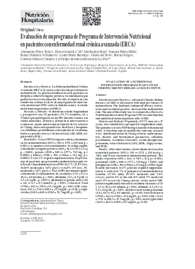 Evaluación de un programa de Programa de Intervención Nutricional en