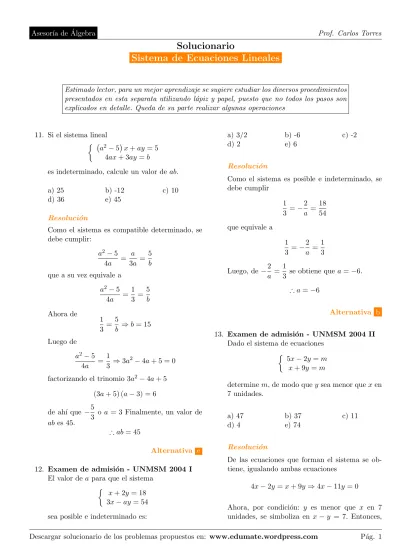 Examen De Admision UNMSM 2004 II Dado El Sistema De Ecuaciones 5x