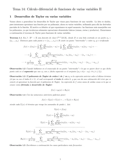 Tema 14 Cálculo diferencial de funciones de varias variables II