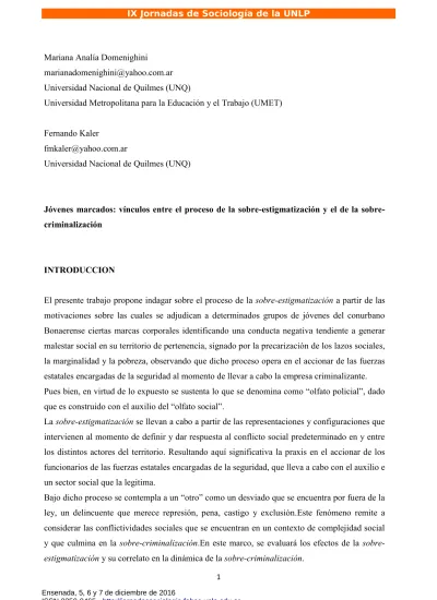 J Venes Marcados V Nculos Entre El Proceso De La Sobre Estigmatizaci N