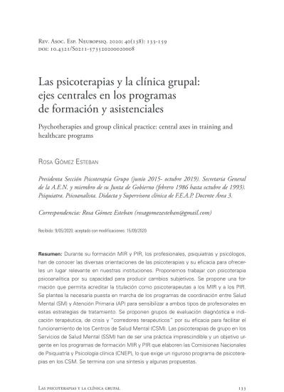 Las psicoterapias y la clínica grupal ejes centrales en los programas