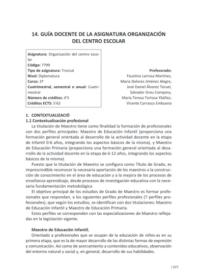 14 GUÍA DOCENTE DE LA ASIGNATURA ORGANIZACIÓN DEL CENTRO ESCOLAR