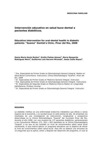 Intervenci N Educativa En Salud Buco Dental A Pacientes Diab Ticos