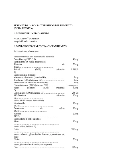 Resumen De Las Caracteristicas Del Producto Ficha Tecnica Nombre