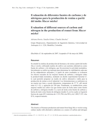 Evaluaci N De Diferentes Fuentes De Carbono Y De Nitr Geno Para La