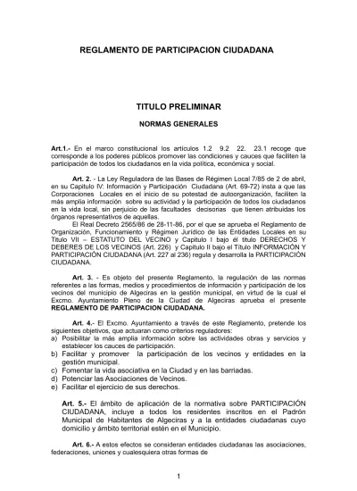 Reglamento De Participacion Ciudadana Titulo Preliminar