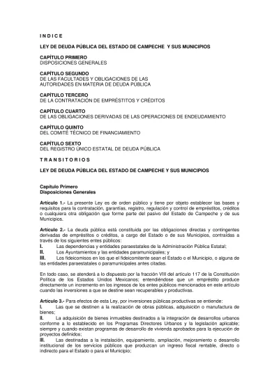 LEY DE DEUDA PÚBLICA DEL ESTADO DE CAMPECHE Y SUS MUNICIPIOS CAPÍTULO