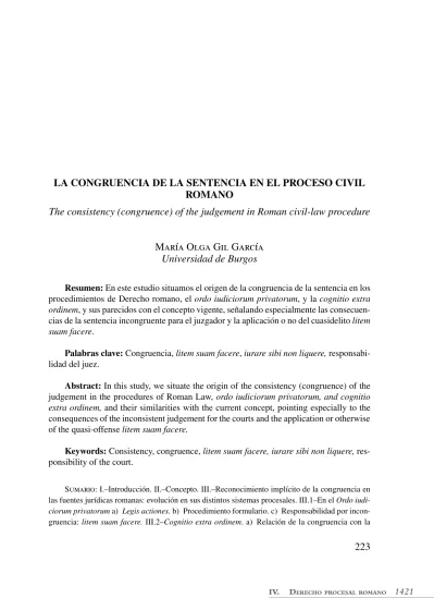 La Congruencia De La Sentencia En El Proceso Civil Romano The