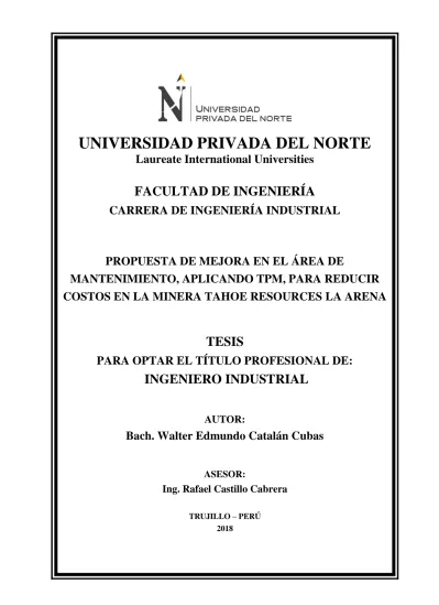 Propuesta De Mejora En El Rea De Mantenimiento Aplicando Tpm Para