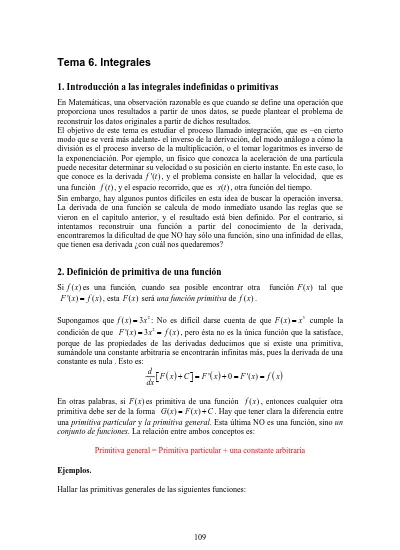 1 Introducción a las integrales indefinidas o primitivas