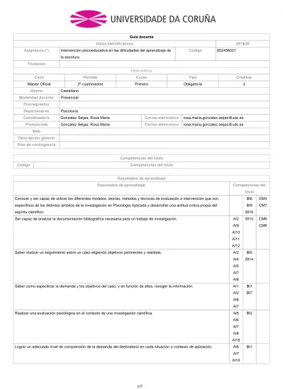 Guia docente Datos Identificativos 2019 20 Asignatura Intervención