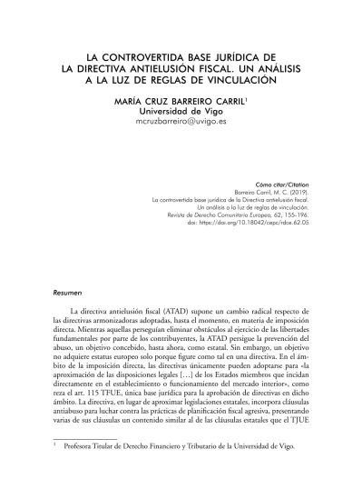 LA CONTROVERTIDA BASE JURÍDICA DE LA DIRECTIVA ANTIELUSIÓN FISCAL UN