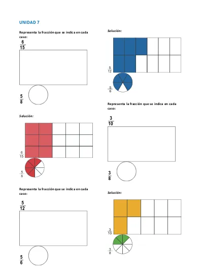 UNIDAD 7 Solución Representa la fracción que se indica en cada caso