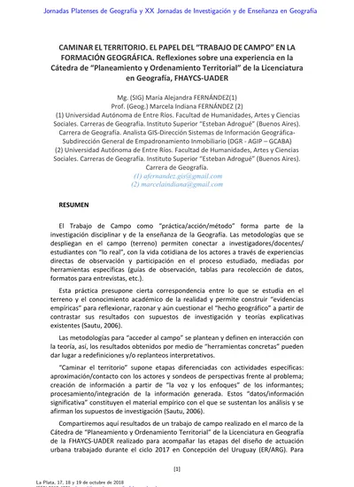 Caminar el territorio El papel del trabajo de campo en la formación