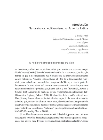 Introducción Naturaleza y neoliberalismo en América Latina