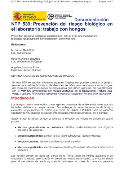 NTP 539 Prevención del riesgo biológico en el laboratorio trabajo con