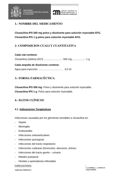 Cloxacilina Ips Mg Polvo Y Disolvente Para Soluci N Inyectable Efg