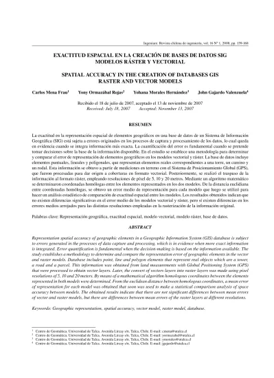 Exactitud espacial en la creación de bases de datos SIG modelos Ráster