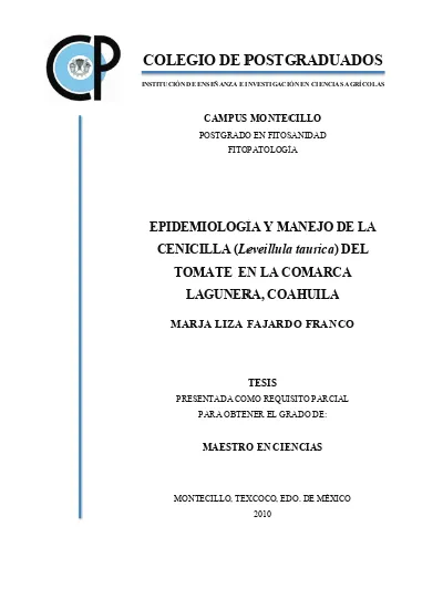 Epidemiología y manejo de la cenicilla Leveillula taurica del tomate