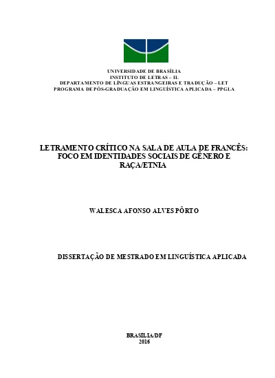 Letramento crítico na sala de aula de francês foco em identidades