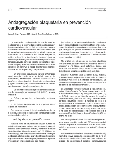 Antiagregación plaquetaria en prevención cardiovascular