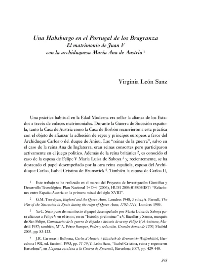 Una Habsburgo En El Portugal De Los Bragranza El Matrimonio De Juan V