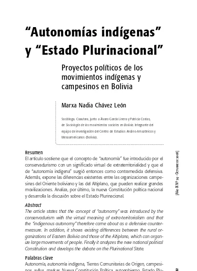 Autonom As Ind Genas Y Estado Plurinacional Proyectos Pol Ticos De Los