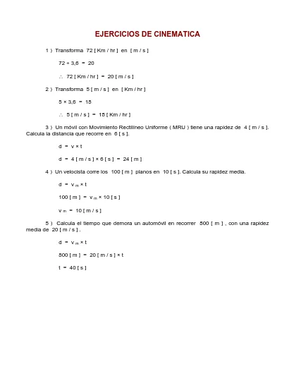 EJERCICIOS Resueltos DE CINEMATICA Pdf