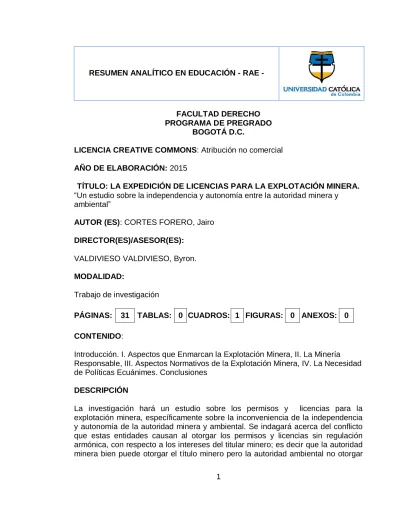 La expedición de licencias para la explotación minera un estudio sobre