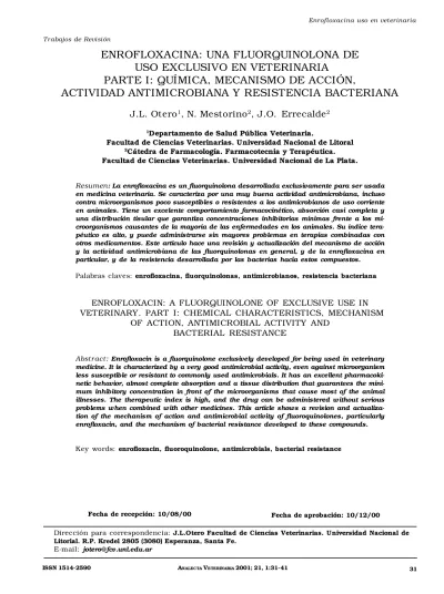 Enrofloxacina Una Fluorquinolona De Uso Exclusivo En Veterinaria