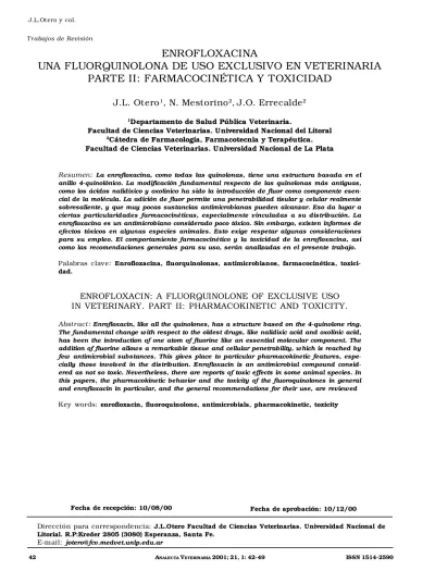 Enrofloxacina Una Fluorquinolona De Uso Exclusivo En Veterinaria