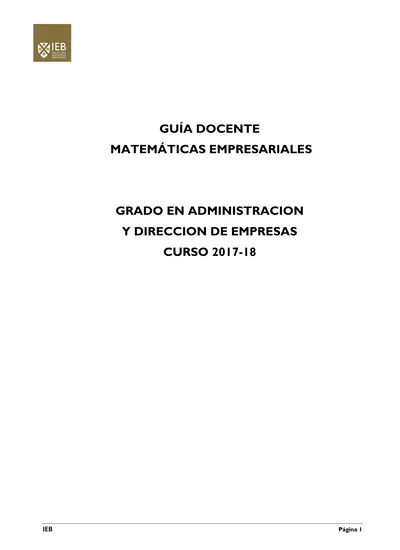 Gu A Docente Matem Ticas Empresariales Grado En Administracion Y