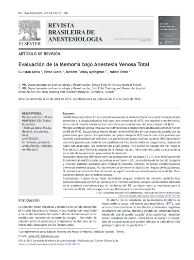 Evaluación de la Memoria bajo Anestesia Venosa Total