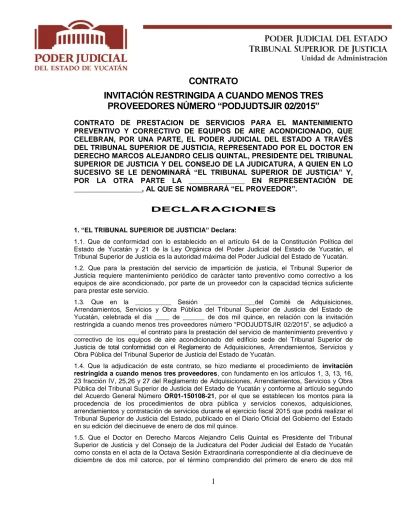 CONTRATO INVITACIÓN RESTRINGIDA A CUANDO MENOS TRES PROVEEDORES NÚMERO