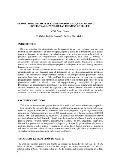 M Todo Simplificado Para La Reinfusi N De L Quido Asc Tico Concentrado