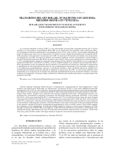 TRANSCRITOS DEL GEN BCR ABL EN PACIENTES CON LEUCEMIA MIELOIDE CRONICA