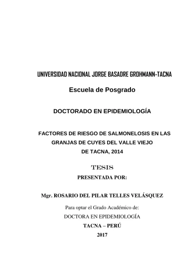 Factores De Riesgo De Salmonelosis En Las Granjas De Cuyes Del Valle