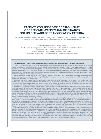 PACIENTE CON SÍNDROME DE CRI DU CHAT Y DE BECKWITH WIEDEMANN ORIGINADOS