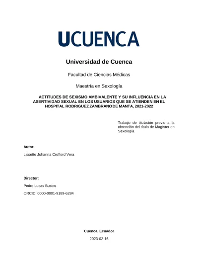 Actitudes De Sexismo Ambivalente Y Su Influencia En La Asertividad