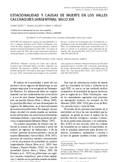 Estacionalidad y causas de muerte en los Valles Calchaquíes Argentina