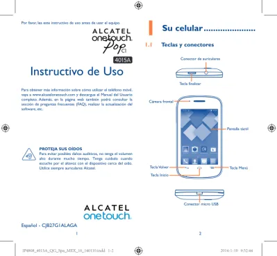 Instructivo de Uso Su celular Teclas y conectores Español