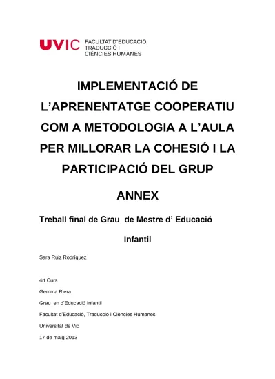 Implementació de l aprenentatge cooperatiu a metodologia a l aula