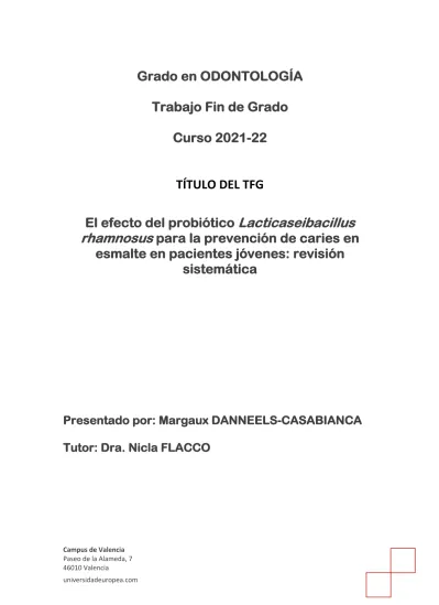 Grado En Odontolog A Trabajo Fin De Grado Curso T Tulo Del Tfg