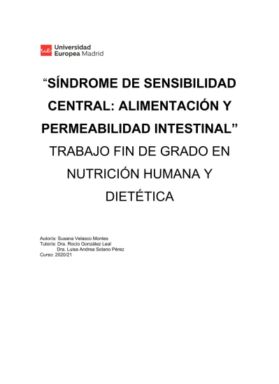 SÍNDROME DE SENSIBILIDAD CENTRAL ALIMENTACIÓN Y PERMEABILIDAD