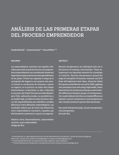 An Lisis De Las Primeras Etapas Del Proceso Emprendedor