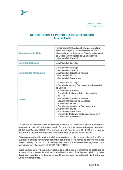 Informe Sobre La Propuesta De Modificaci N Informe Final