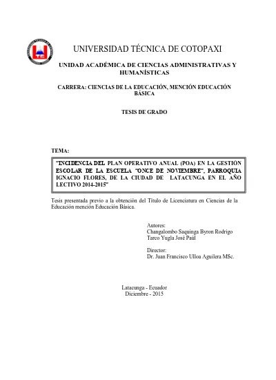 Estructura De La Matriz Del POA Plan Operativo Anual