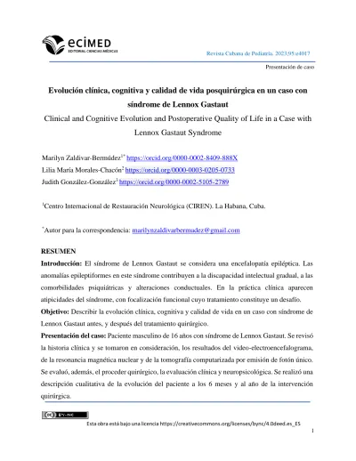 Evolución clínica cognitiva y calidad de vida posquirúrgica en un caso